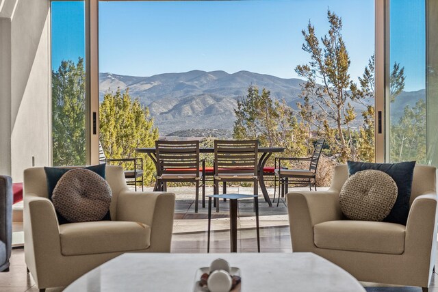 balcony featuring a patio area and a mountain view