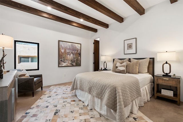 bedroom featuring beamed ceiling