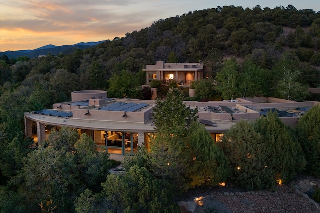 view of aerial view at dusk