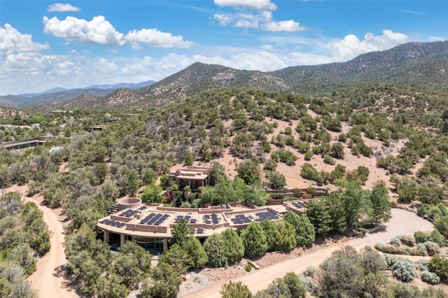 drone / aerial view featuring a mountain view