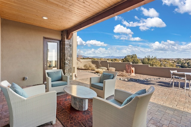 view of patio featuring a mountain view