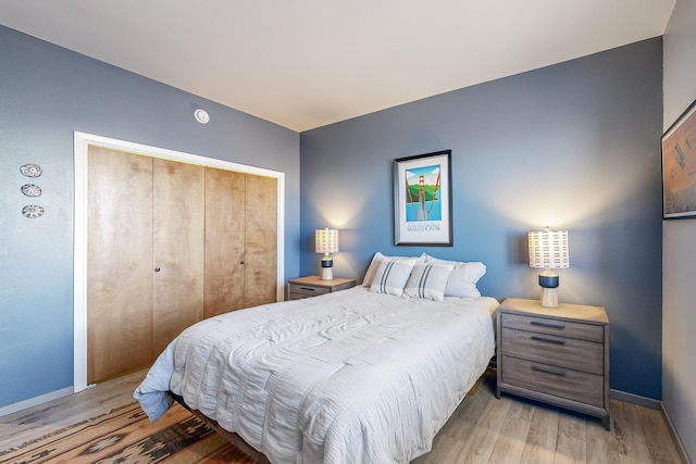 bedroom featuring a closet and light wood-type flooring