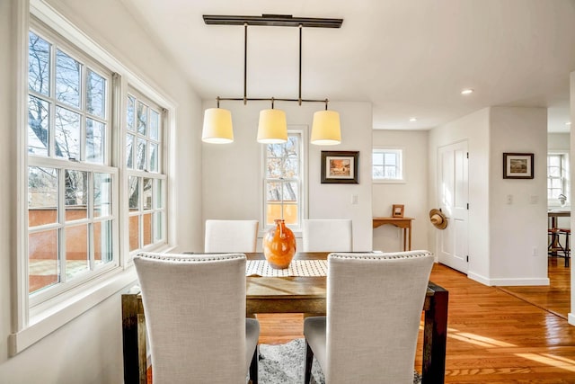 dining area with hardwood / wood-style floors