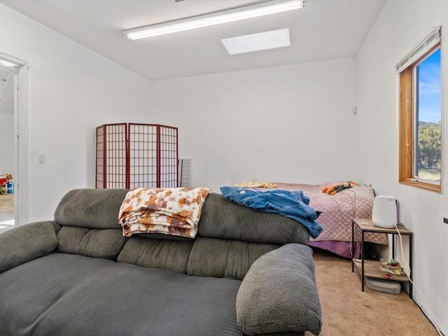 interior space featuring a skylight and carpet floors
