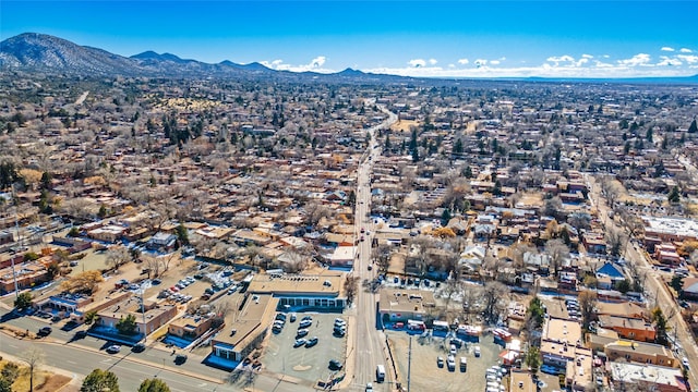 drone / aerial view featuring a mountain view