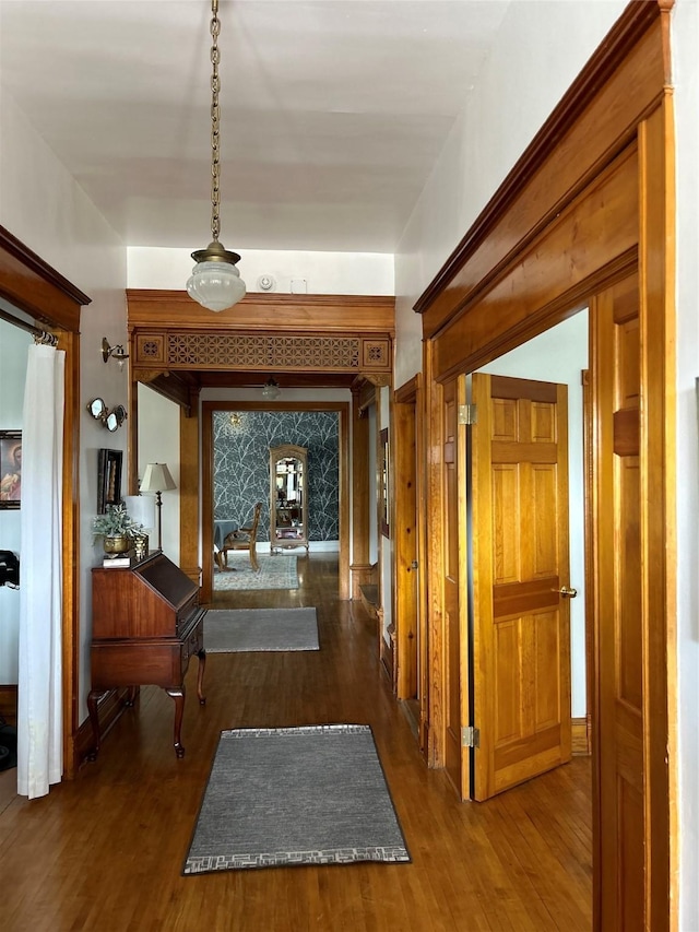 hall featuring dark hardwood / wood-style flooring