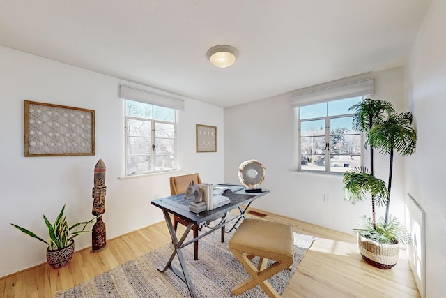 office space with hardwood / wood-style floors