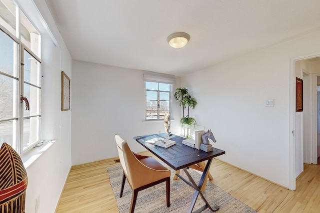 dining space with light hardwood / wood-style flooring