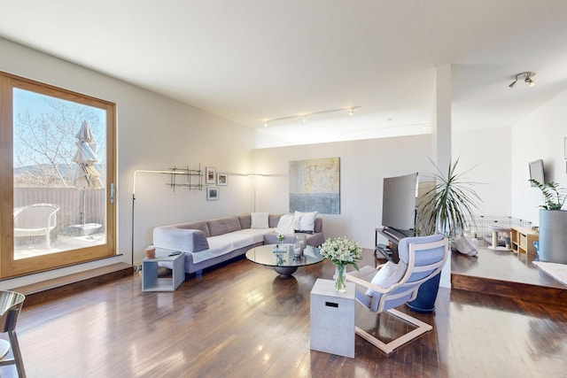 living room featuring dark hardwood / wood-style floors