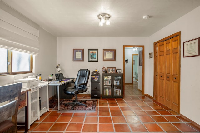 view of tiled home office