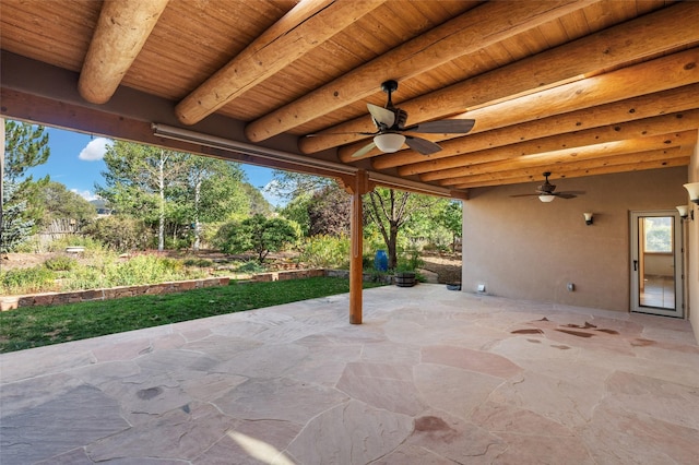 view of patio featuring ceiling fan