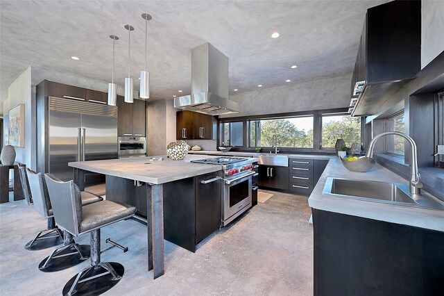 interior space featuring a high ceiling and a mountain view