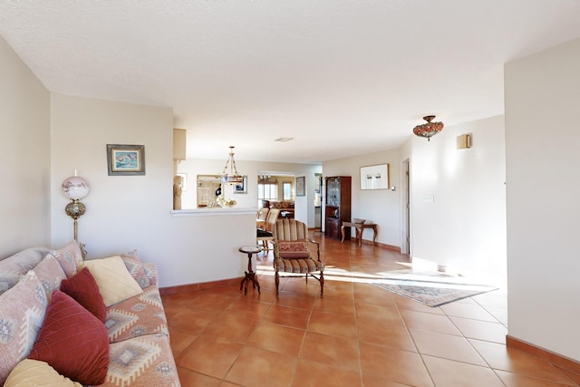 living room with tile patterned floors