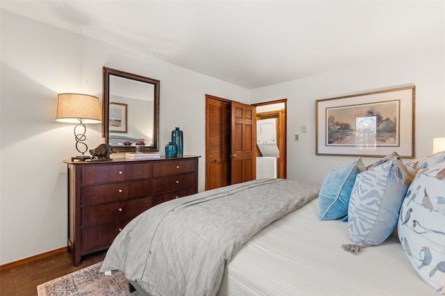 bedroom featuring hardwood / wood-style floors and a closet