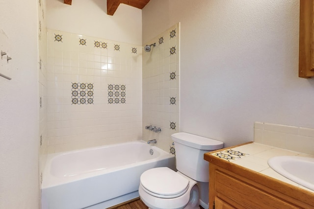 full bathroom with vanity, toilet, and shower / washtub combination