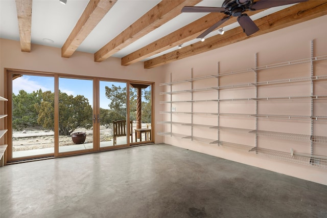 interior space featuring ceiling fan