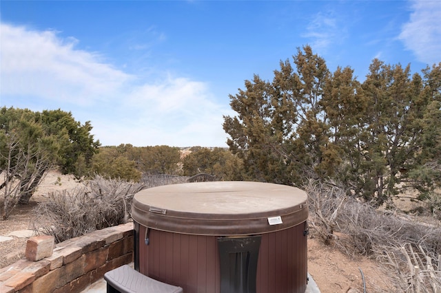 view of yard with a hot tub