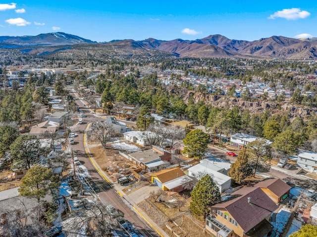 drone / aerial view featuring a mountain view