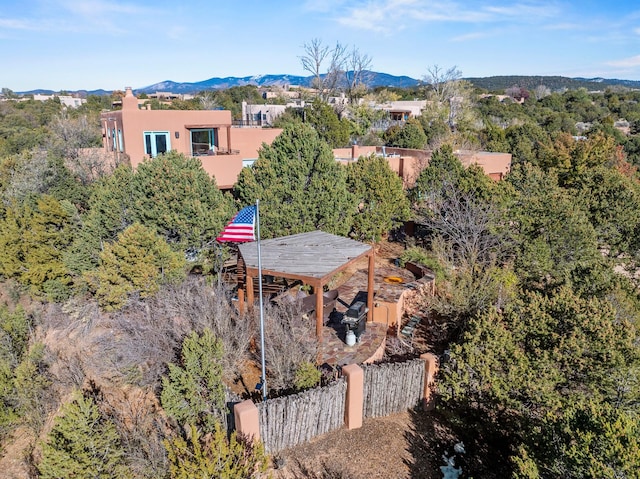 drone / aerial view featuring a mountain view