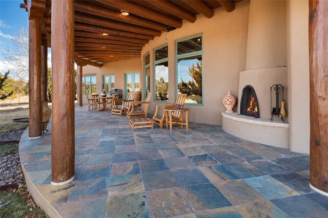 view of patio featuring a mountain view