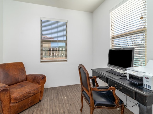 office space with hardwood / wood-style floors