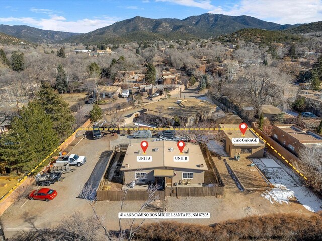 view of front of home with a mountain view