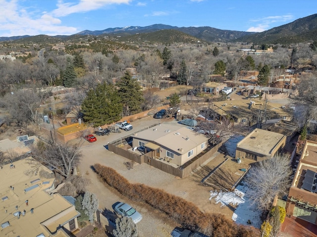 drone / aerial view featuring a mountain view