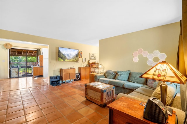 living room featuring tile patterned flooring