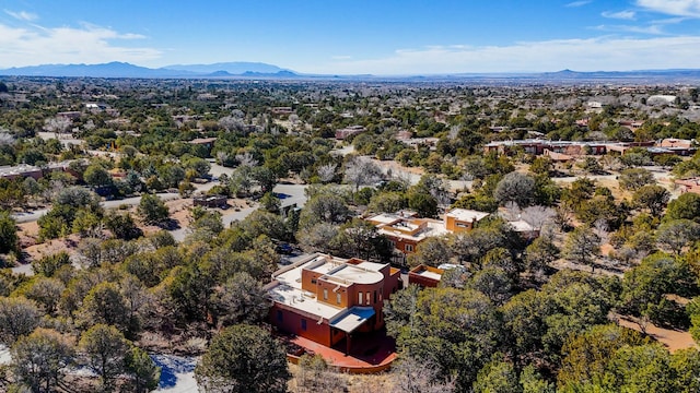 drone / aerial view featuring a mountain view