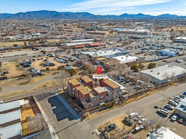 drone / aerial view featuring a mountain view