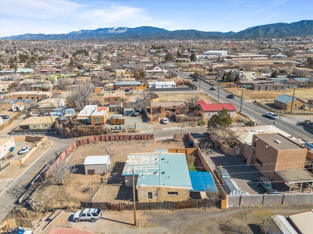 drone / aerial view featuring a mountain view