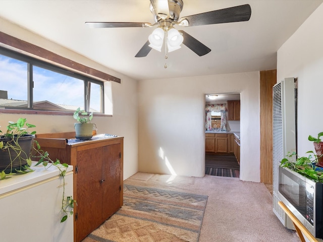 interior space featuring light colored carpet