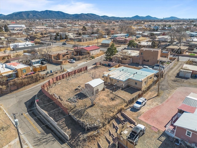 drone / aerial view featuring a mountain view