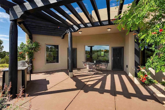 view of patio / terrace with outdoor dining area, grilling area, and a pergola