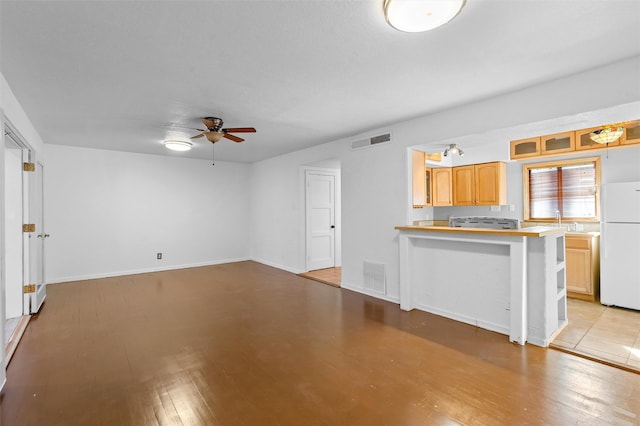 unfurnished living room with ceiling fan and light hardwood / wood-style flooring