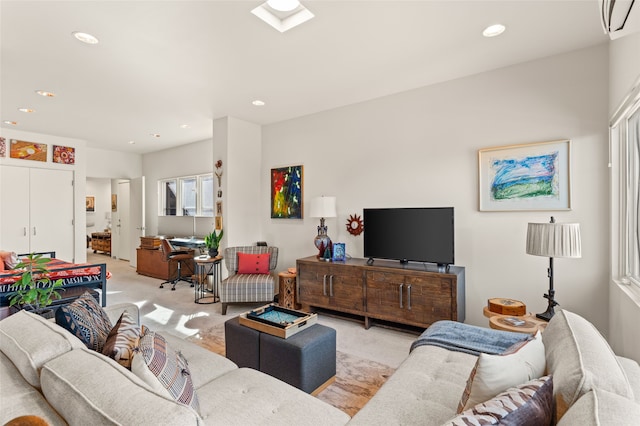 living room with light colored carpet