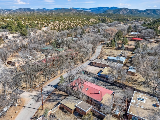 drone / aerial view featuring a mountain view