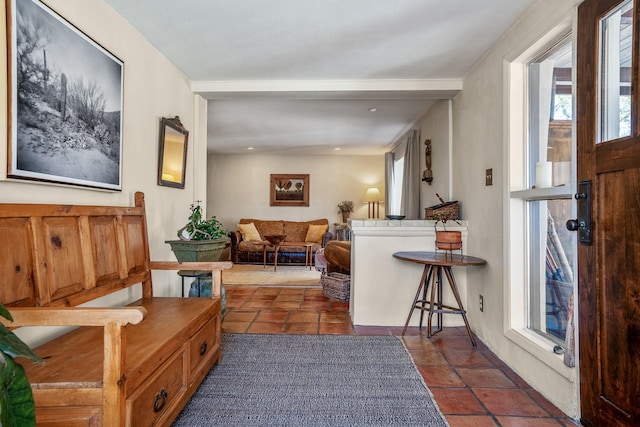 interior space with dark tile patterned floors