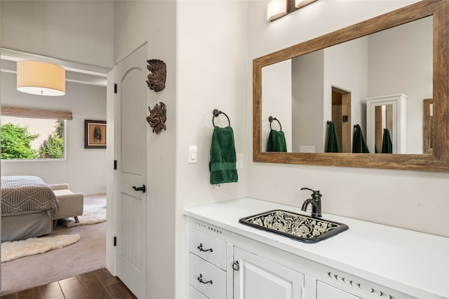 bathroom featuring vanity and wood-type flooring