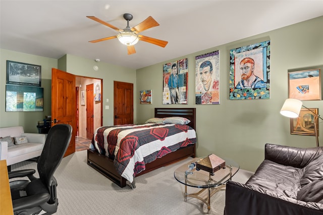 bedroom with carpet floors and ceiling fan