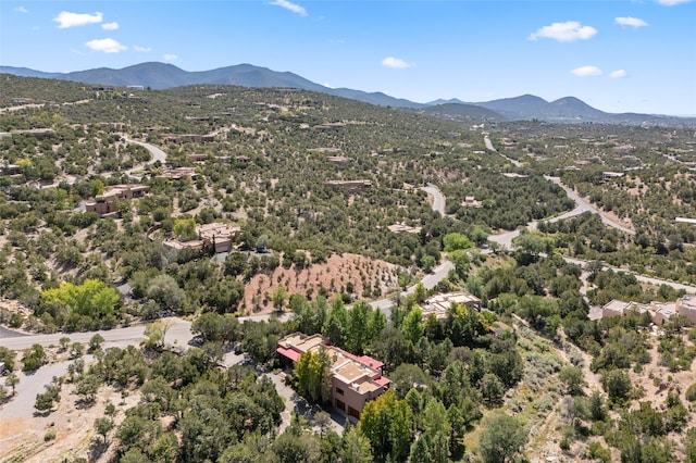 drone / aerial view featuring a mountain view