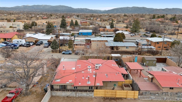 drone / aerial view featuring a mountain view