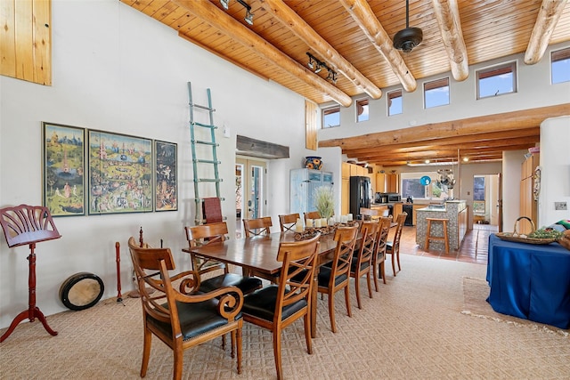 506 Dinkle, Edgewood, NM 87015 - dining room with wood ceiling, track lighting, and beam ceiling