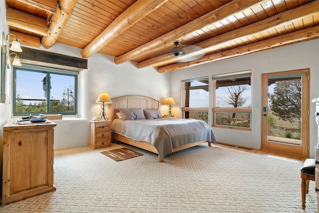 506 Dinkle, Edgewood, NM 87015 - bedroom featuring multiple windows, access to exterior, and wood ceiling