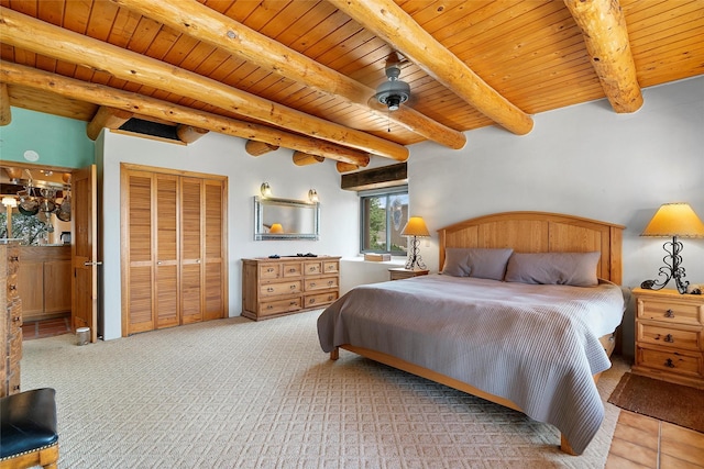 506 Dinkle, Edgewood, NM 87015 - carpeted bedroom featuring wood ceiling, a closet, and beamed ceiling