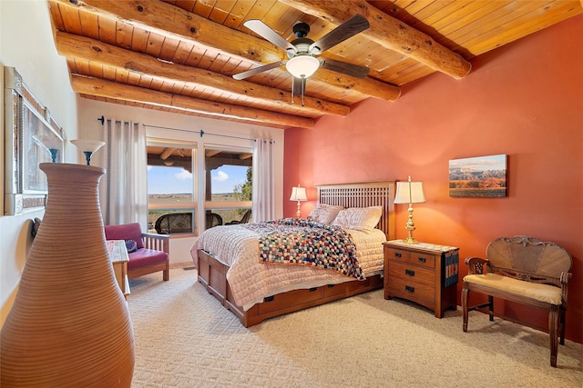 506 Dinkle, Edgewood, NM 87015 - bedroom featuring light carpet, wooden ceiling, and beamed ceiling