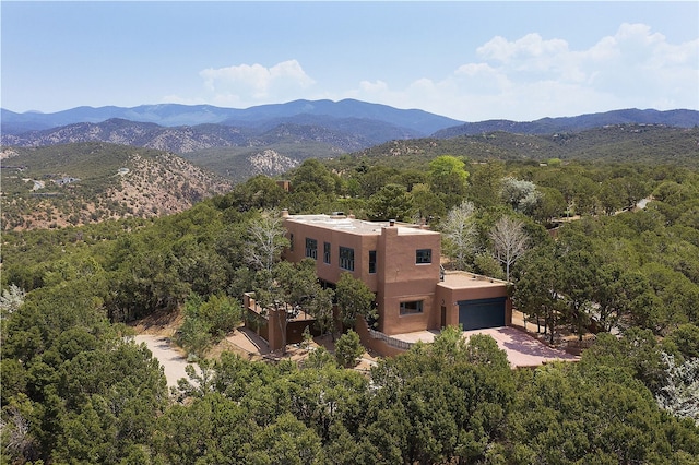 145 Brownell Howland, Santa Fe, NM 87501 - view from above of property featuring a mountainous background and a forest