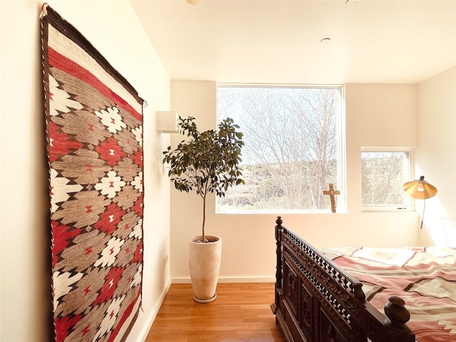 bedroom with light hardwood / wood-style flooring