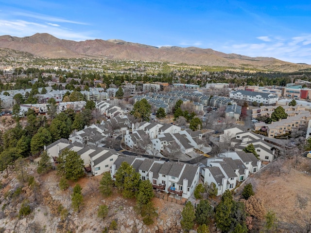 birds eye view of property with a residential view and a mountain view