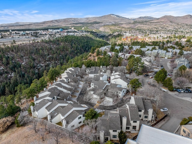 aerial view featuring a residential view and a mountain view